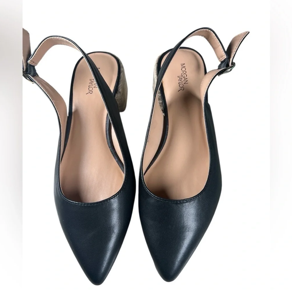 Morgan Taylor Vicky Jute pointed toe  Slingback block Heels black womens 7